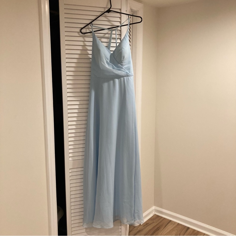 Azazie Davis Sky Blue Chiffon Bridesmaid A-line V-neck Dress